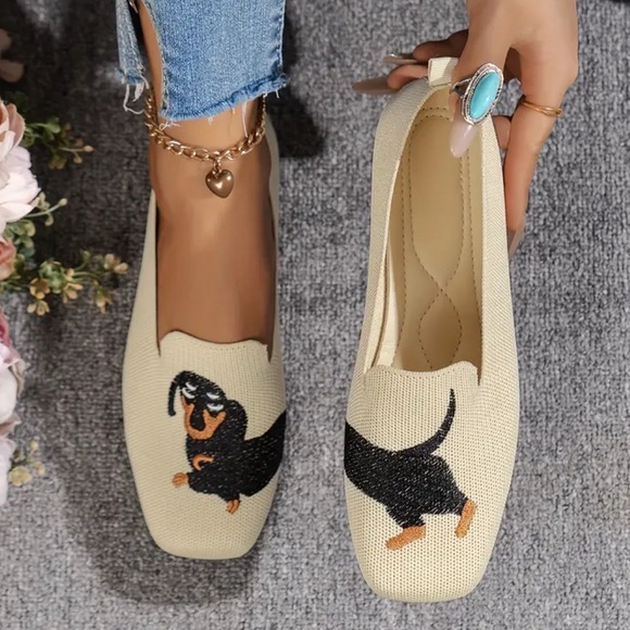 Shoes - Dachshund Wiener Doxie Dog Breed Embroidered Woven Loafers Slip On Flats Shoes